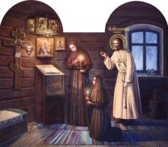 Σεραφείμ προσεύχεται με τις αδελφές του Mill του μοναστηριού. sv.-prp.-Marfa-Diveevskaya-3