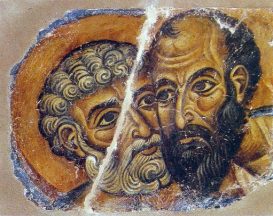 Πέτρος και Παύλος_Peter and Paul Apostles_апостолы Петр и Павел_fragment-freski-xii-veka1